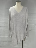 Ribbed V Neck Poly Voly Knit Top in Light Grey Marle