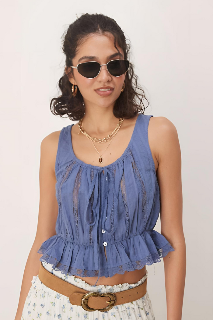 Alana Lace Tank | Blue Topaz