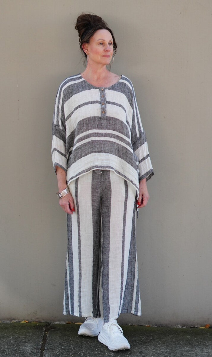 Alessa Wide Leg Pants | Black & White Stripes