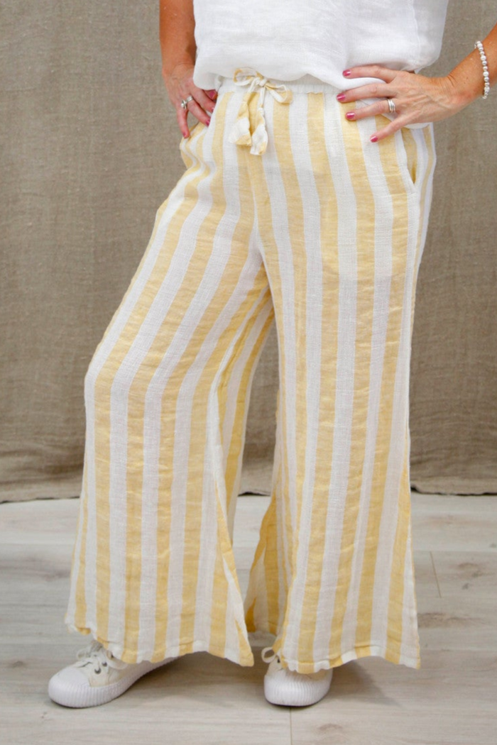Alessa Wide Leg Pants | Lemon & White Stripes