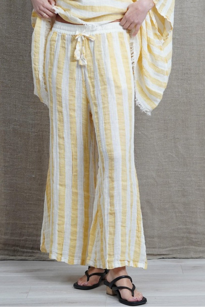 Alessa Wide Leg Pants | Lemon & White Stripes
