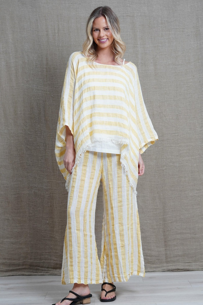 Alessa Wide Leg Pants | Lemon & White Stripes