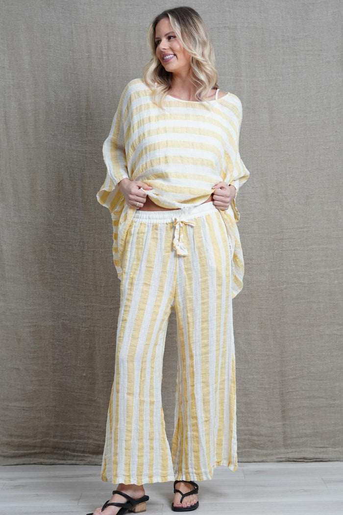 Alessa Wide Leg Pants | Lemon & White Stripes