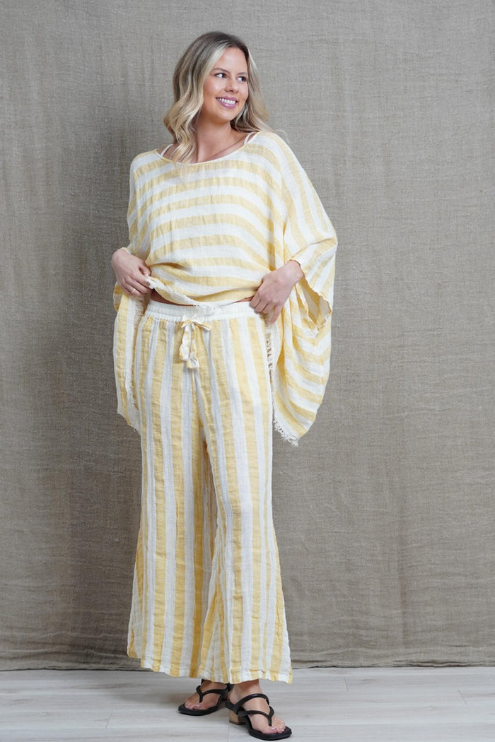 Alessa Wide Leg Pants | Lemon & White Stripes
