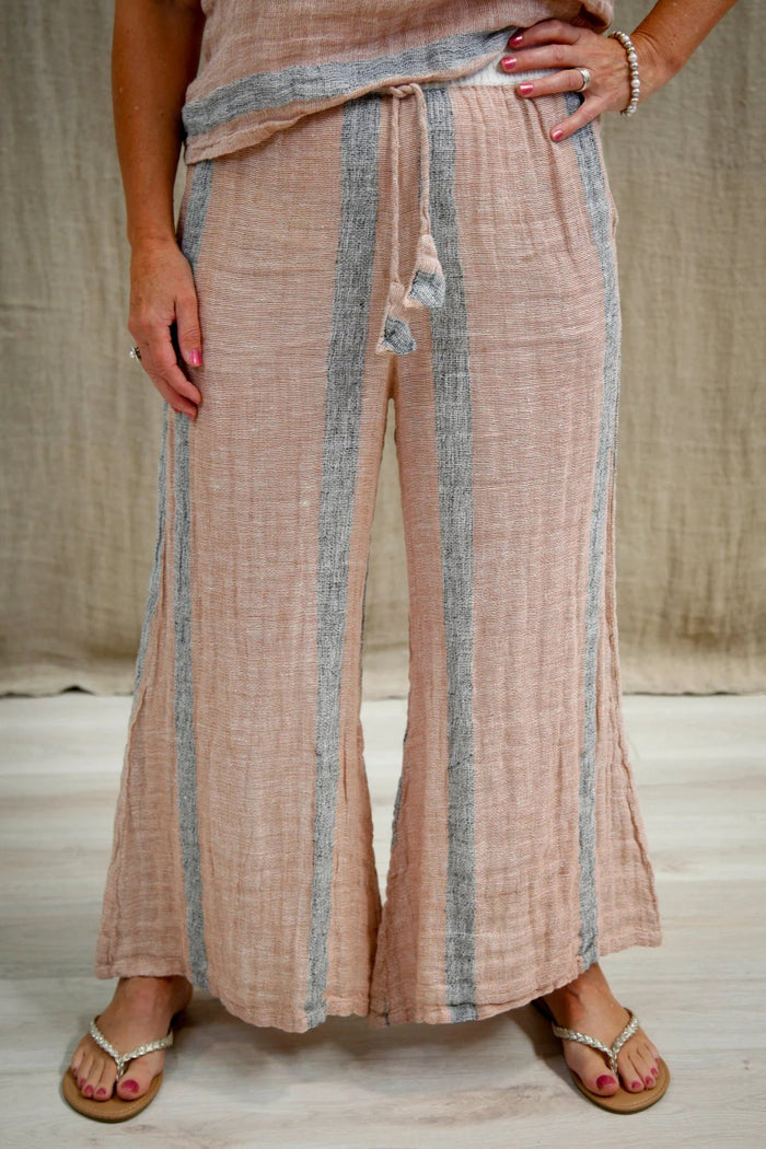 Alessa Wide Leg Pants | Pink/Grey Stripe