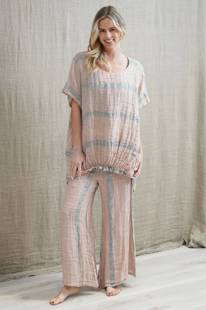 Alessa Wide Leg Pants | Pink/Grey Stripe