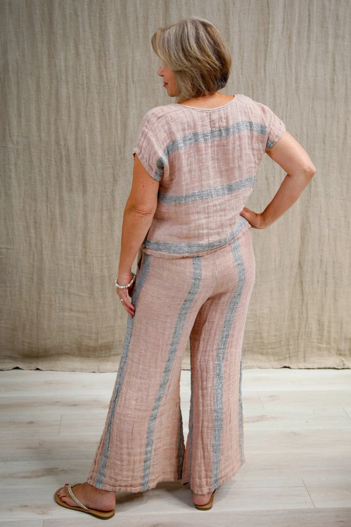 Alessa Wide Leg Pants | Pink/Grey Stripe