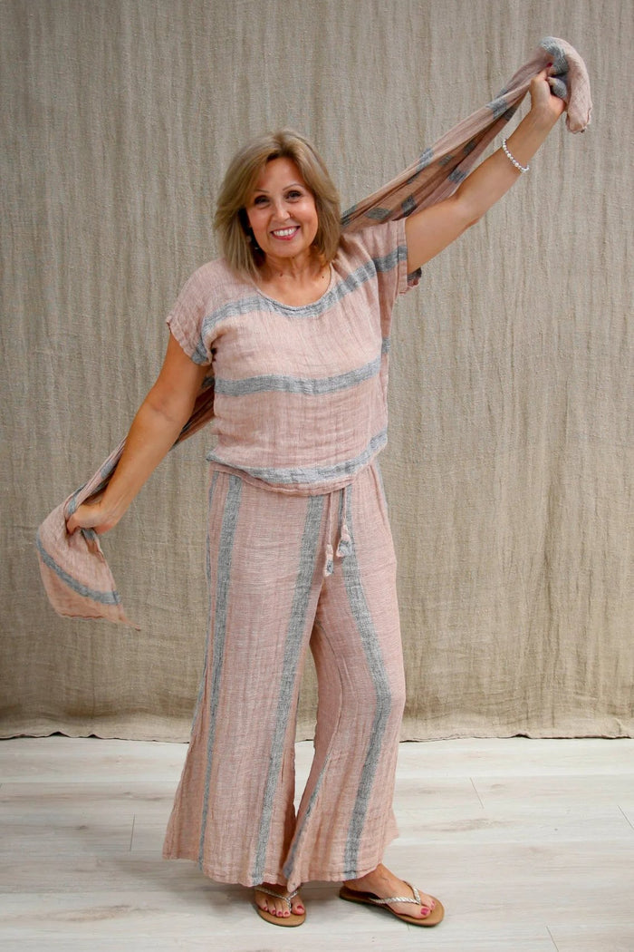 Alessa Wide Leg Pants | Pink/Grey Stripe