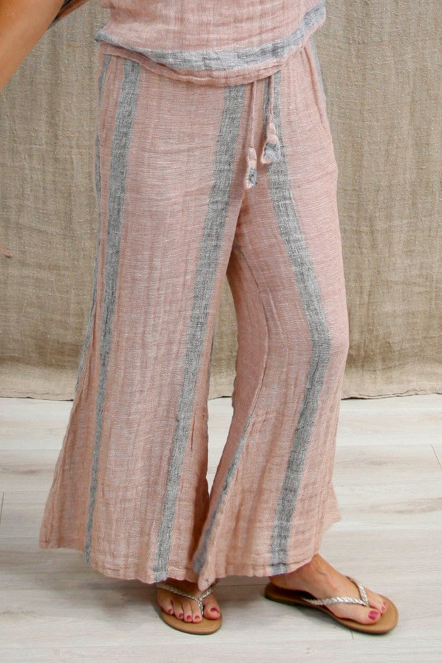 Alessa Wide Leg Pants | Pink/Grey Stripe