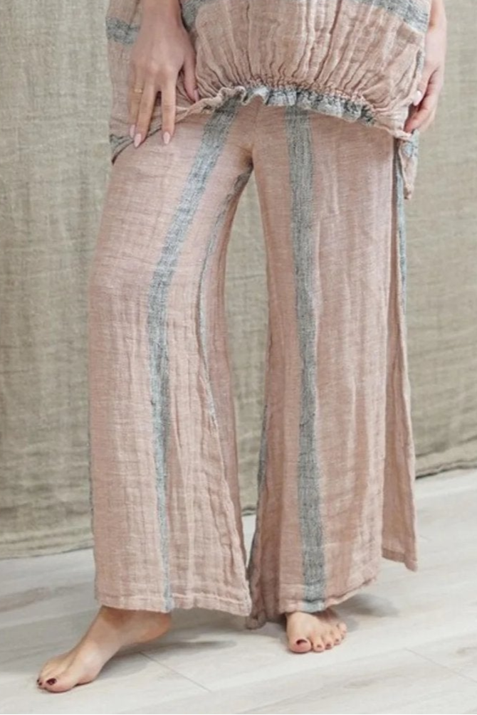 Alessa Wide Leg Pants | Pink/Grey Stripe