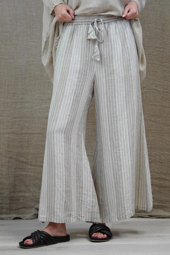 Alessa Wide Leg Pants | Stripes Taupe
