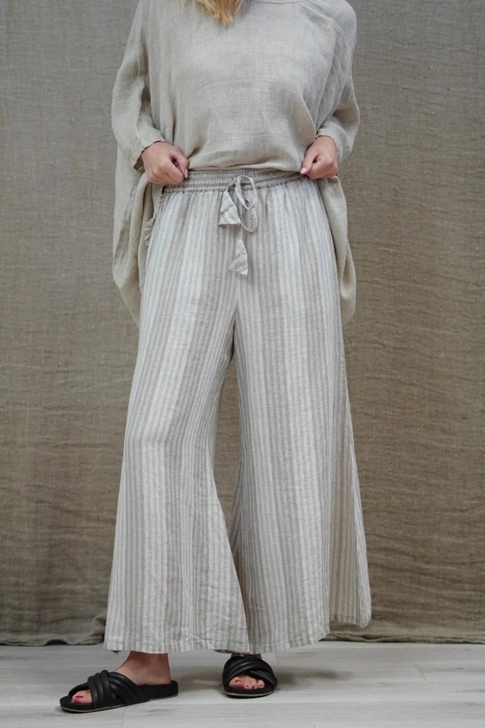 Alessa Wide Leg Pants | Stripes Taupe