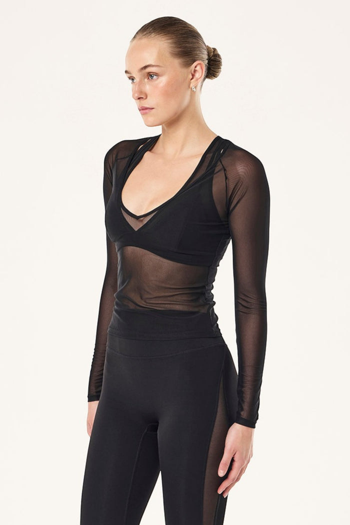 All Out Mesh Long Sleeve Top | Black