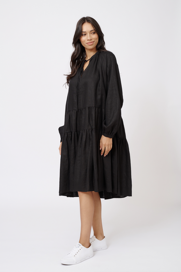 Amelia Linen Dress in Black