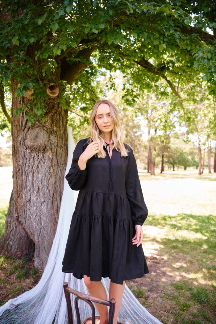 Amelia Linen Dress in Black