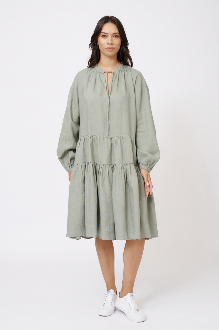 Amelia Linen Dress in Sage