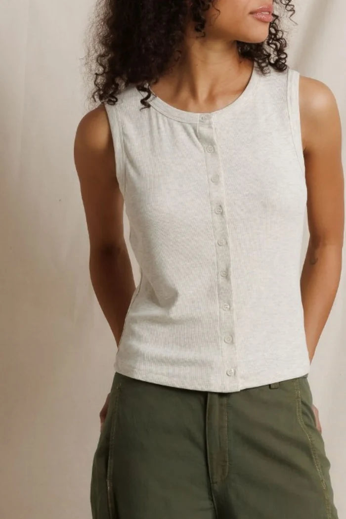 Andrea luxe Rib Sleeveless Cardigan | Oatmeal Ash