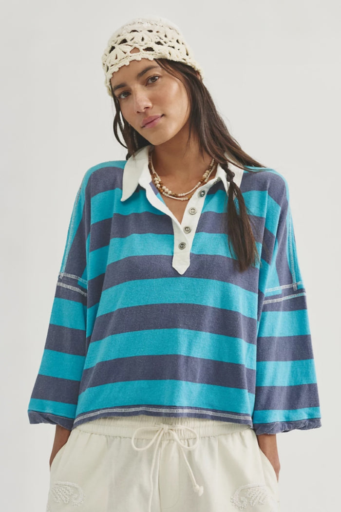 Auggie Oversized Polo Tee | Night Shadow / Tropical