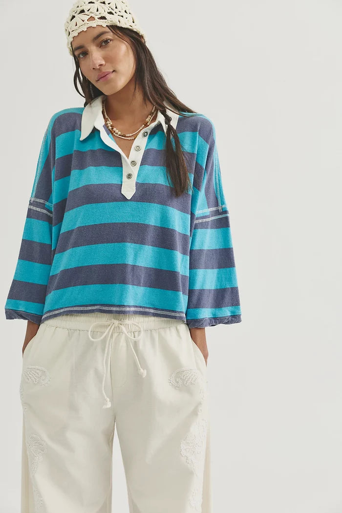 Auggie Oversized Polo Tee | Night Shadow / Tropical