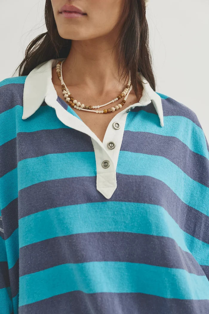 Auggie Oversized Polo Tee | Night Shadow / Tropical