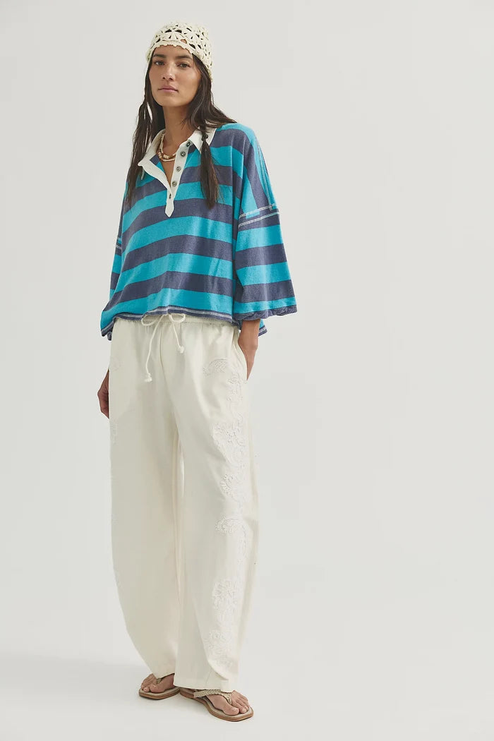 Auggie Oversized Polo Tee | Night Shadow / Tropical