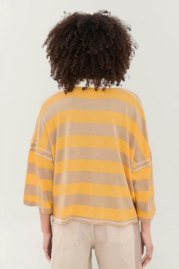 Auggie Oversized Polo Tee | Oat Latte / Yellow Finch