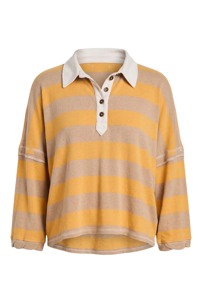 Auggie Oversized Polo Tee | Oat Latte / Yellow Finch