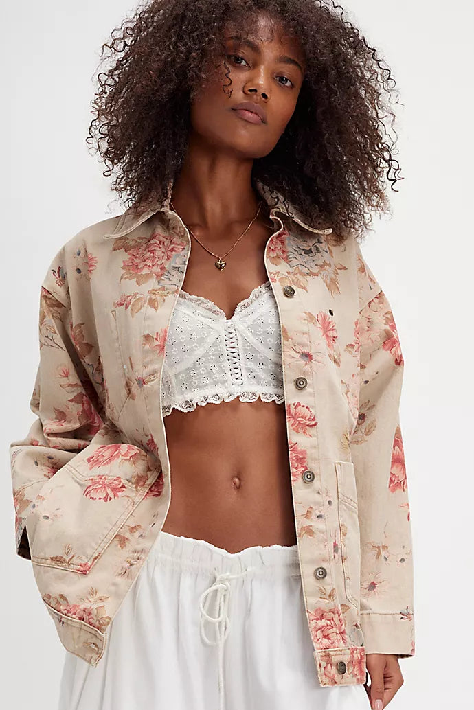 Avery Printed Denim Jacket | Exploded Floral
