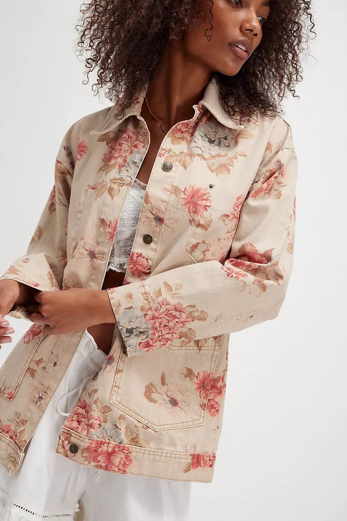 Avery Printed Denim Jacket | Exploded Floral