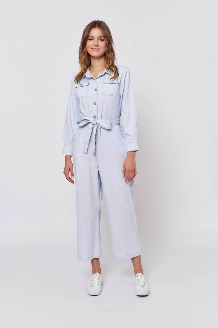 Aviator Jumpsuit in Pale Blue Denim