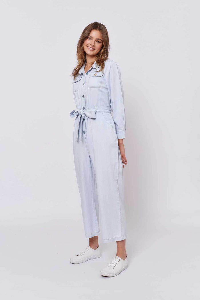Aviator Jumpsuit in Pale Blue Denim