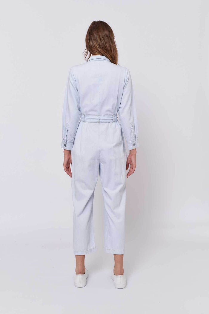Aviator Jumpsuit in Pale Blue Denim