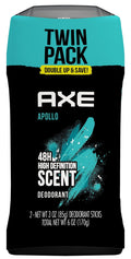 Axe Apollo Long Lasting Men's Antiperspirant Deodorant Stick Twin Pack, Sage and Cedarwood, 3 oz