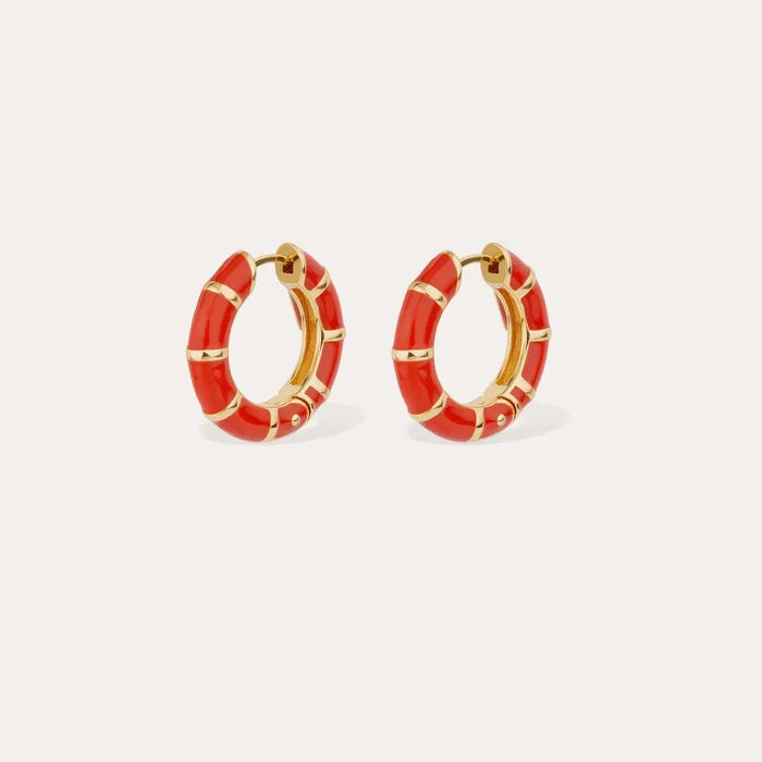 Bamboo Enamel Hoops | Coral