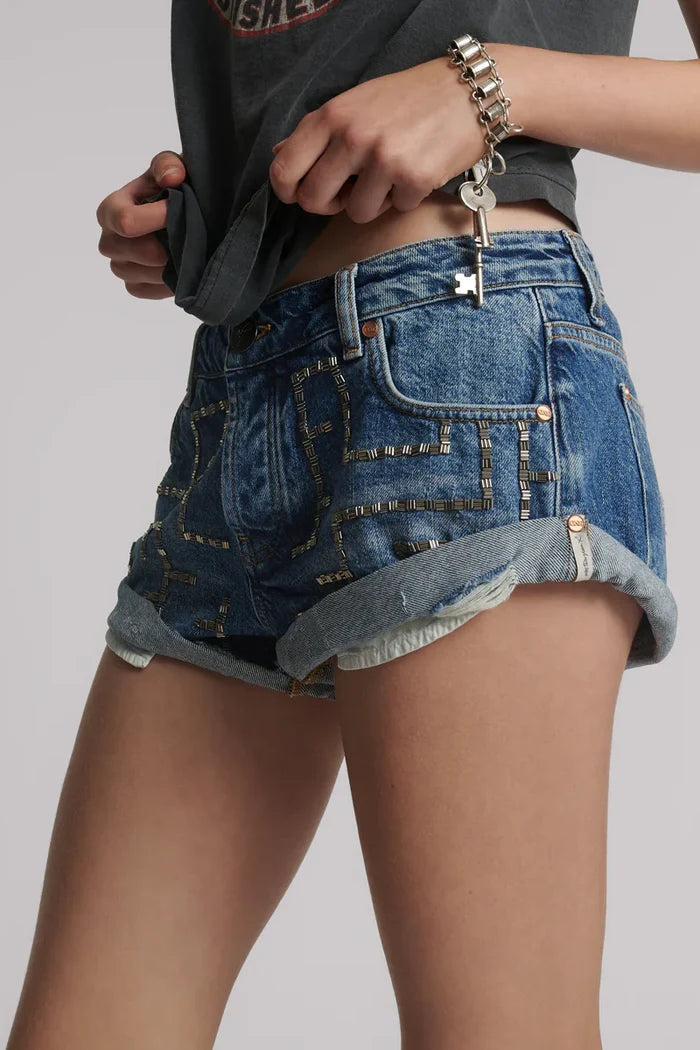 Bandits Low Waist Embellished Denim Shorts | Blue Thunder