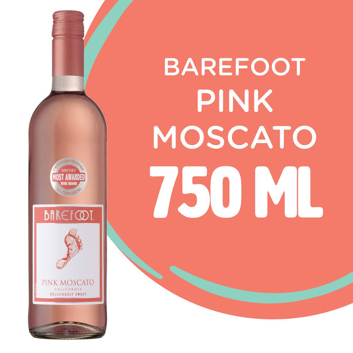 Barefoot Pink Moscato Sweet Pink Wine, California, 750ml Glass Bottle