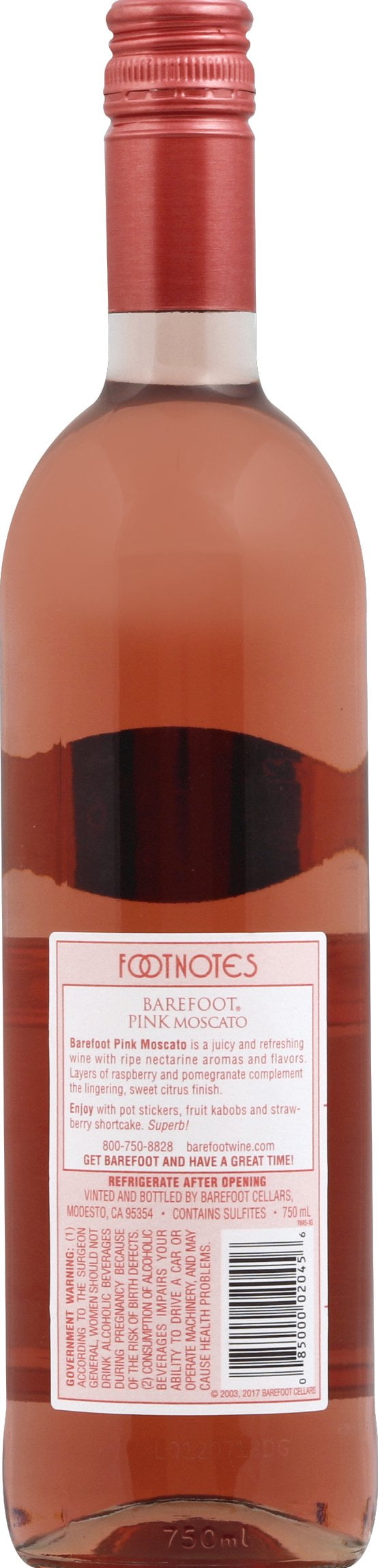 Barefoot Pink Moscato Sweet Pink Wine, California, 750ml Glass Bottle