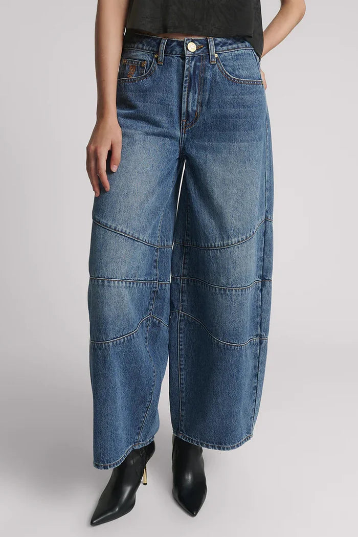 Barrel Mid Waist Wide Leg Denim Jeans | Dirty Blue Love
