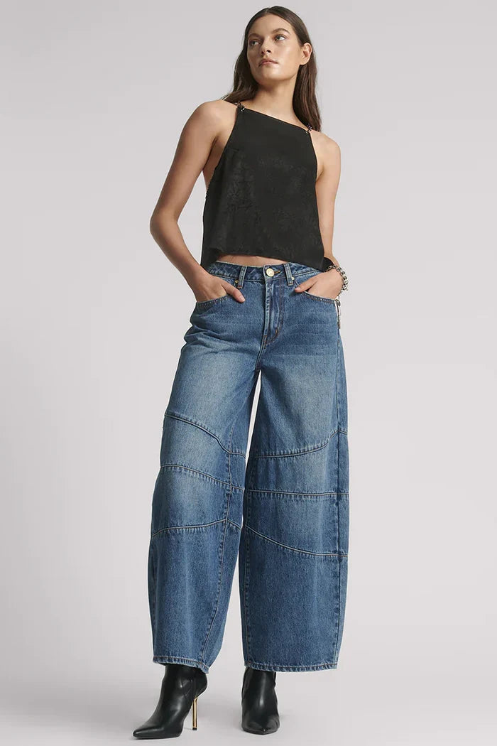 Barrel Mid Waist Wide Leg Denim Jeans | Dirty Blue Love