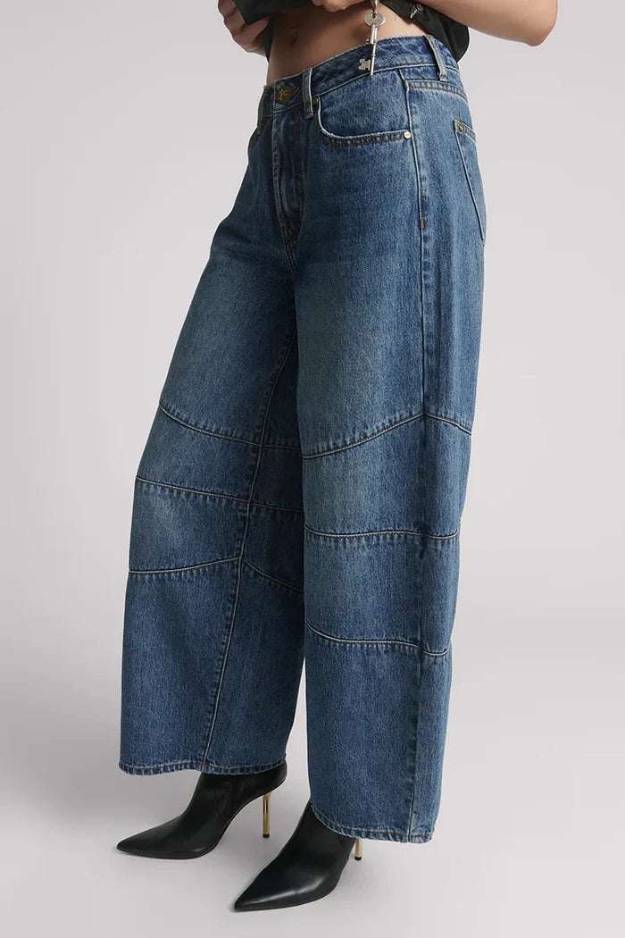 Barrel Mid Waist Wide Leg Denim Jeans | Dirty Blue Love