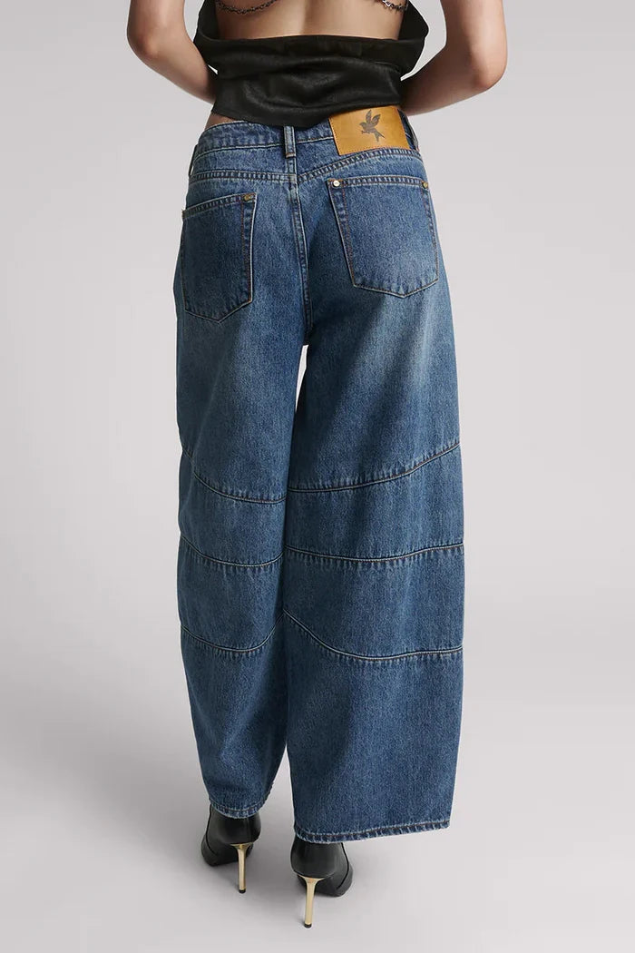Barrel Mid Waist Wide Leg Denim Jeans | Dirty Blue Love