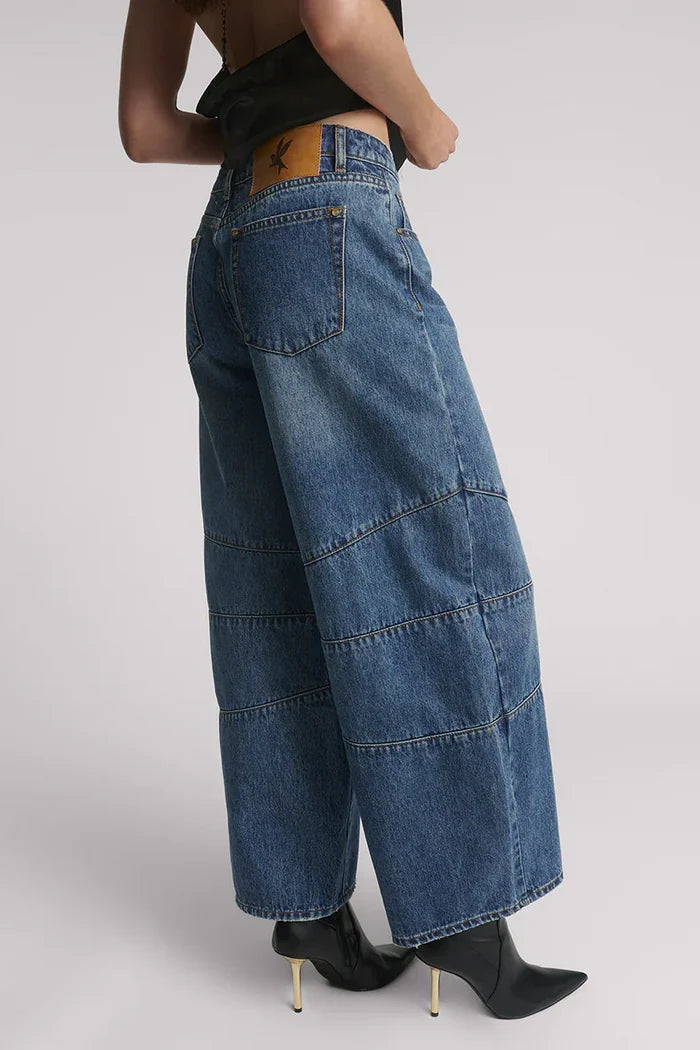 Barrel Mid Waist Wide Leg Denim Jeans | Dirty Blue Love