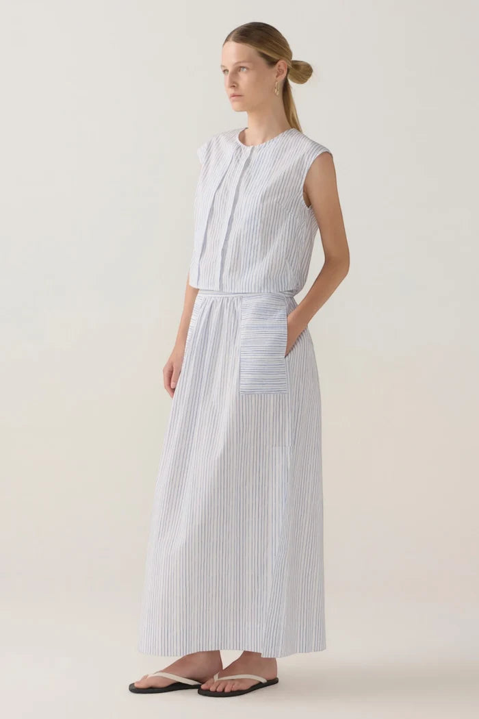 Bettina Skirt | Blue Double Stripe Poplin