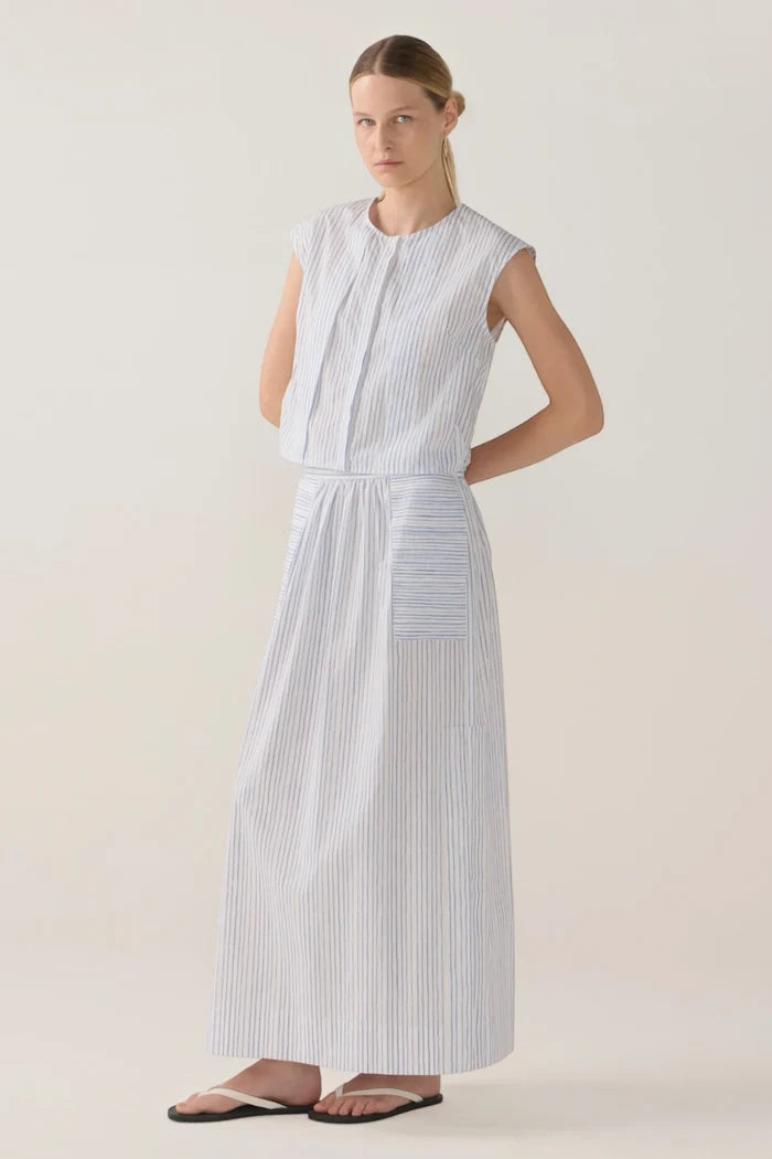 Bettina Skirt | Blue Double Stripe Poplin