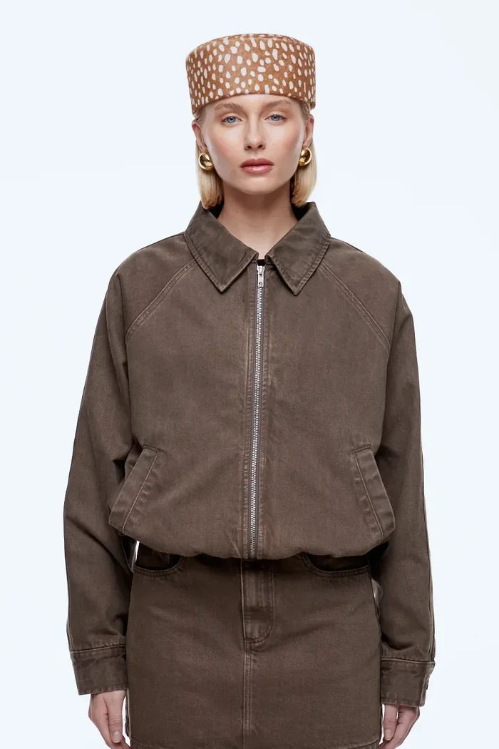 Billy Denim Bomber Jacket | Mushroom
