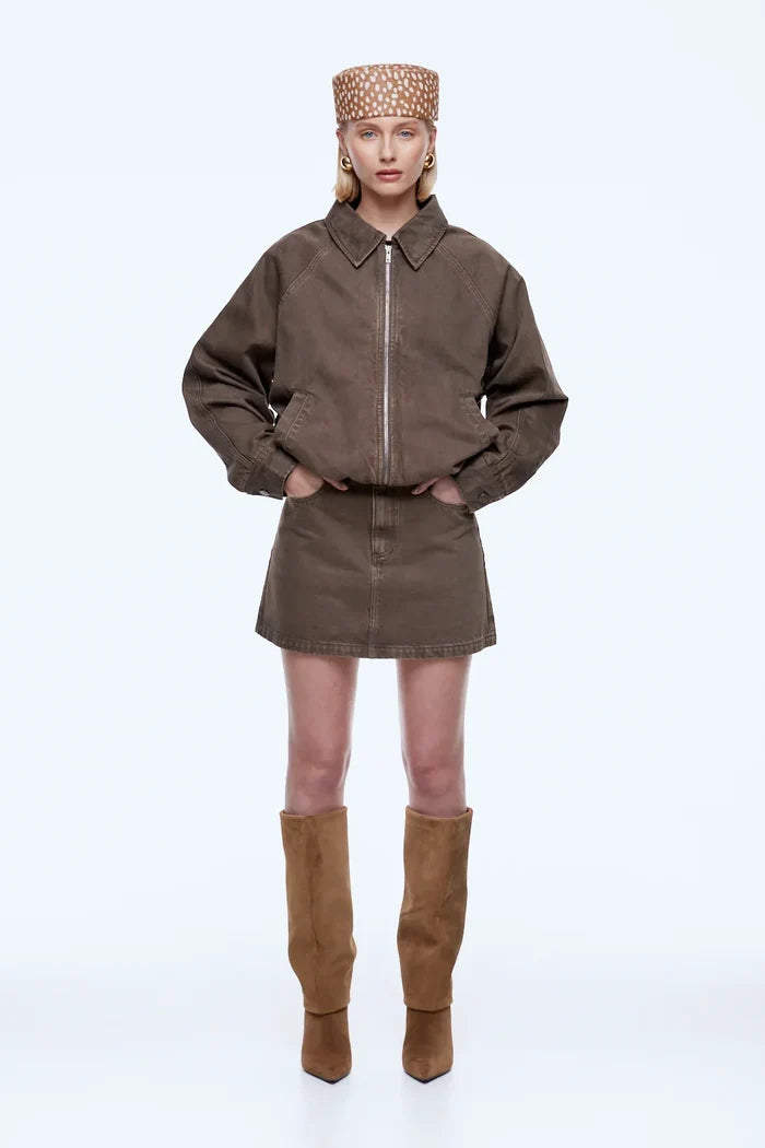 Billy Denim Bomber Jacket | Mushroom