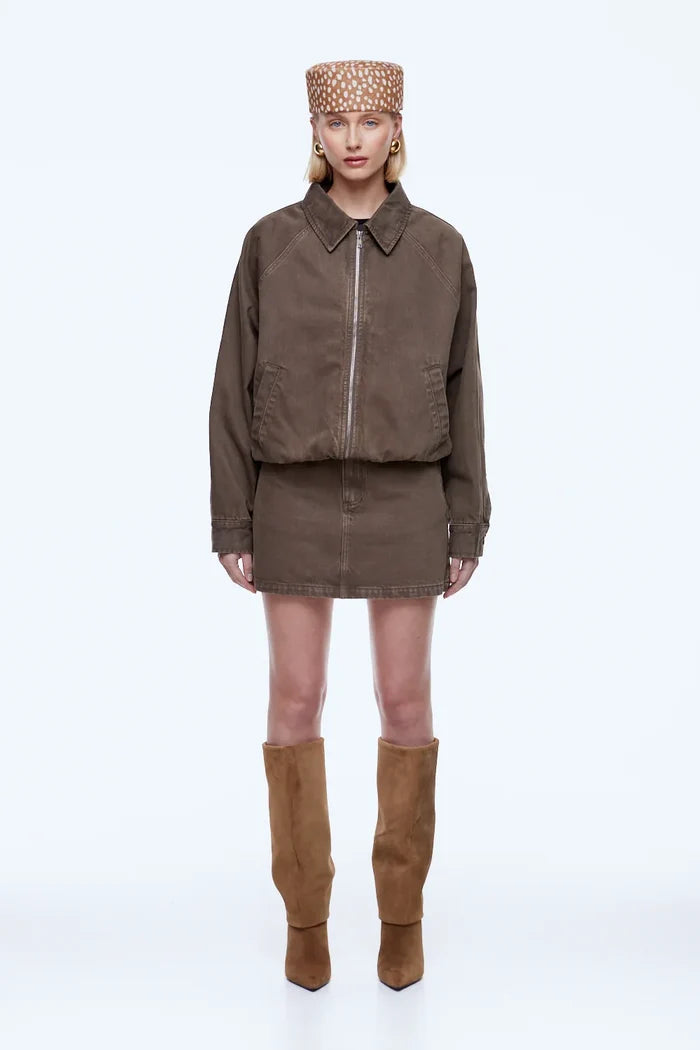 Billy Denim Bomber Jacket | Mushroom
