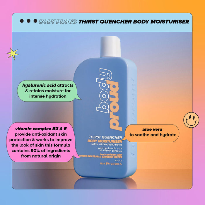 Body Proud Thirst Quencher Body Moisturizer with Hyaluronic Acid, 12.17 fl oz