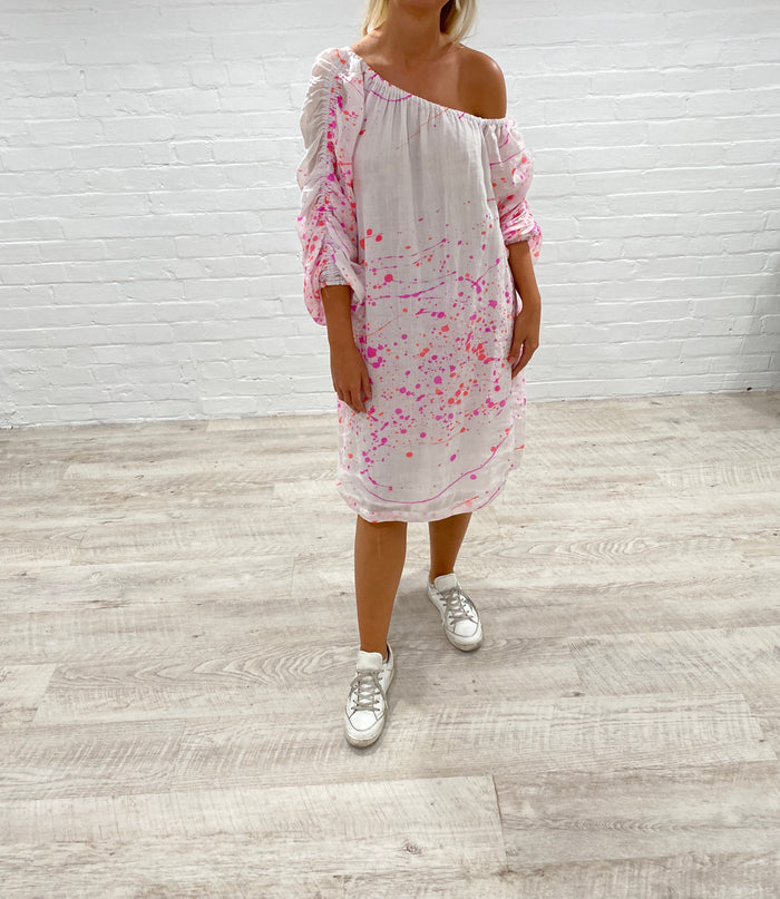 Bright Splash Print Off The Shoulder Dress