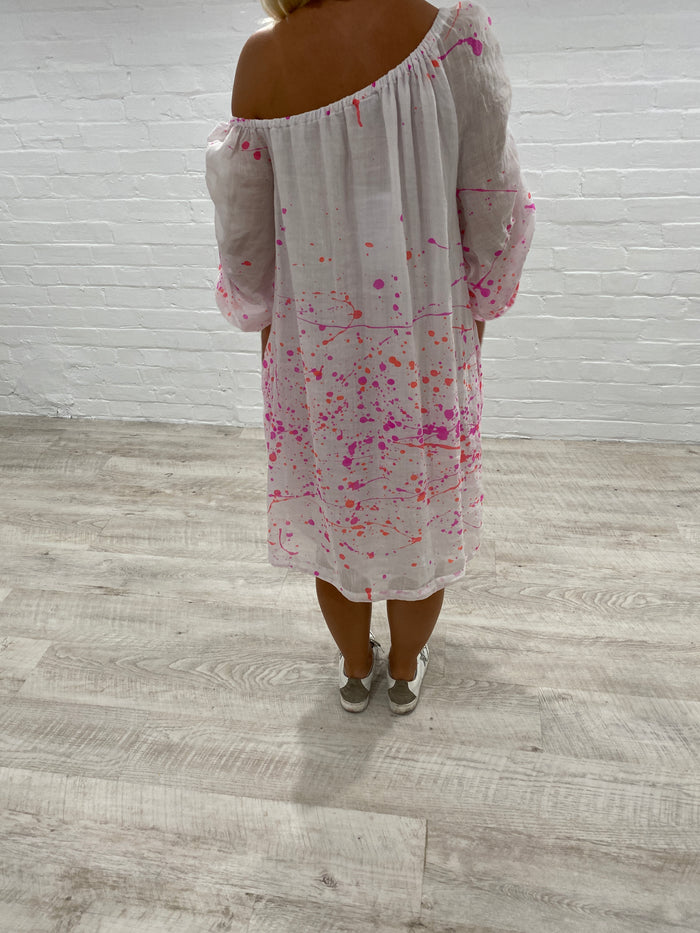 Bright Splash Print Off The Shoulder Dress